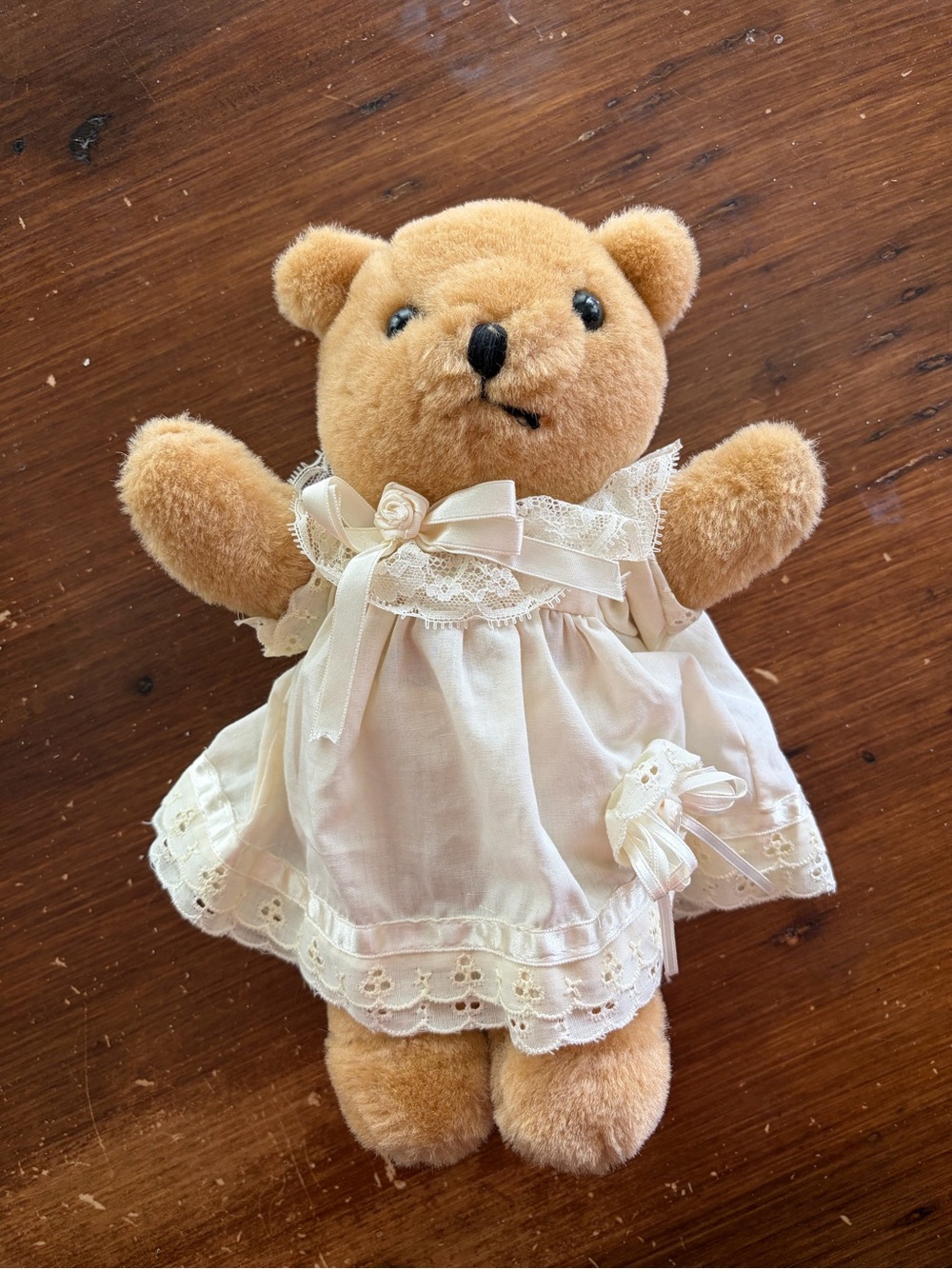 Vintage 1990 LTD Commodities Teddy Bear Cream Lace Dress Victorian Plush